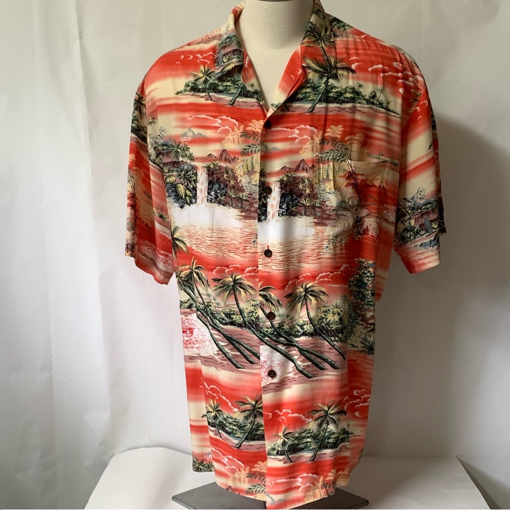 Vintage Kalaheo Hawaiian Camp Shirt Tropical Beach Palm Trees Mountains XXL - Picture 8 of 8